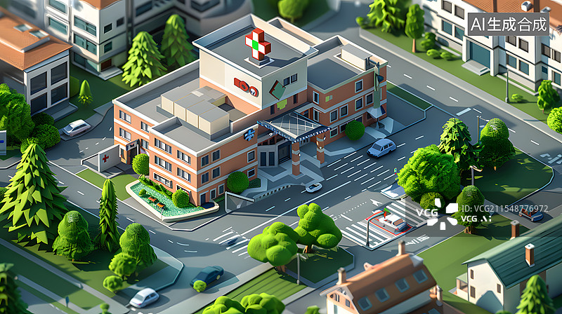 【AI数字艺术】3D医院模型建筑图片素材