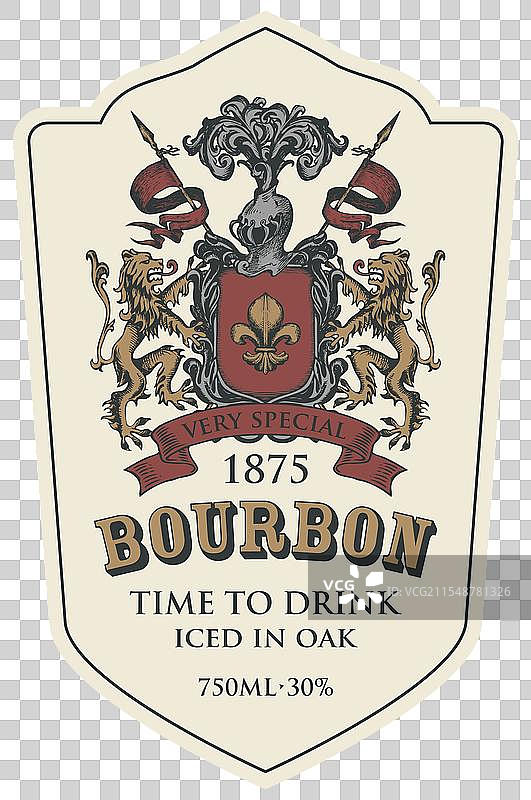 带有纹章的波本威士忌标签图片素材