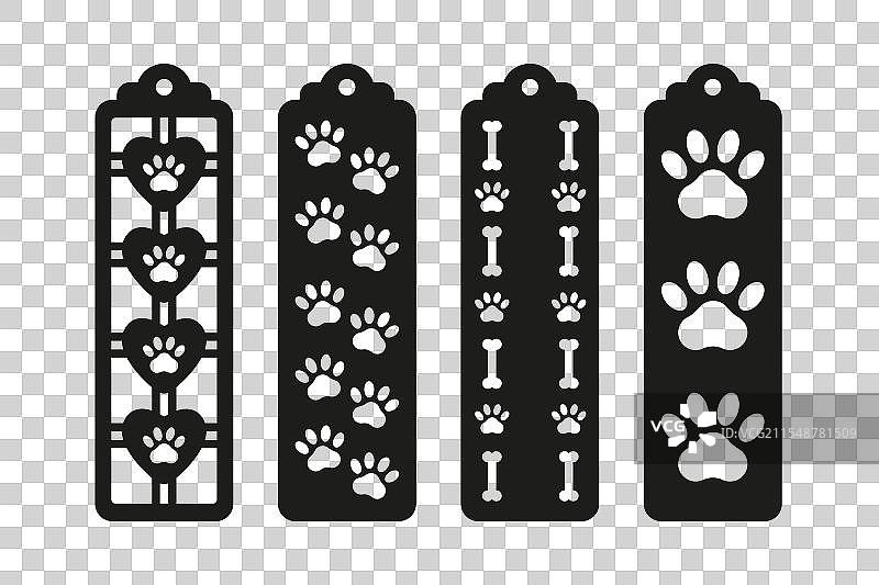 一组带有狗爪图案的竖式书签图片素材