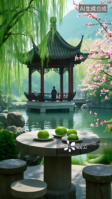 【AI数字艺术】东方园林的诗意画卷图片素材