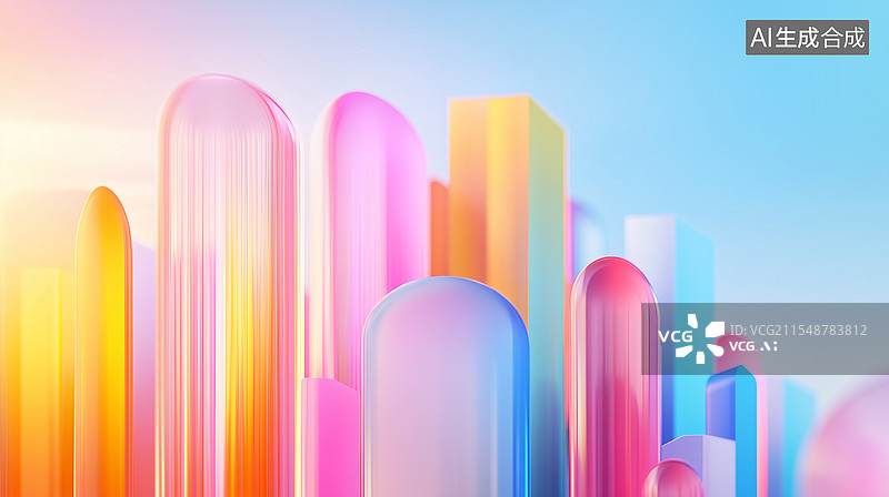 【AI数字艺术】3D几何渐变城市建筑背景图片素材