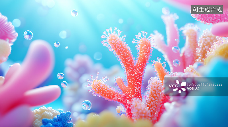 【AI数字艺术】3D卡通梦幻珊瑚礁的奇妙世界图片素材