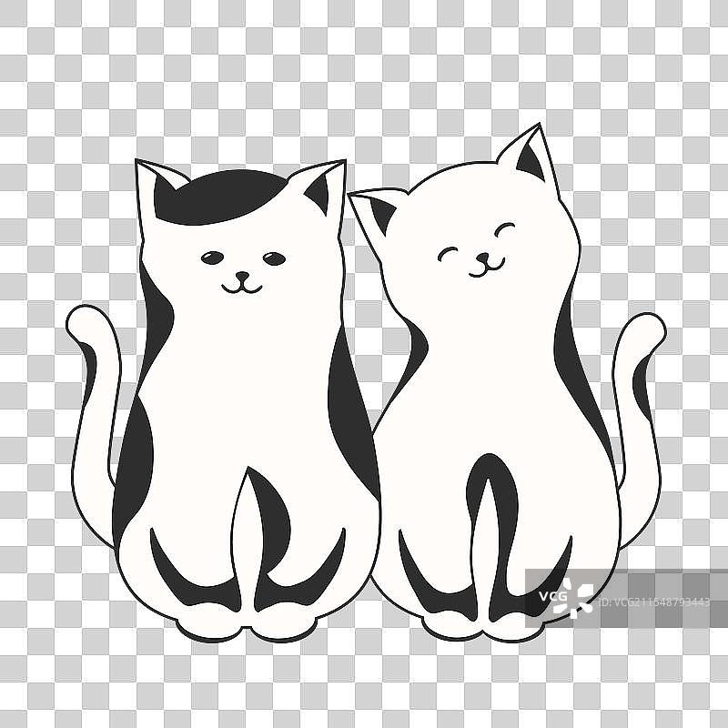 一对可爱的黑白猫坐在前面图片素材