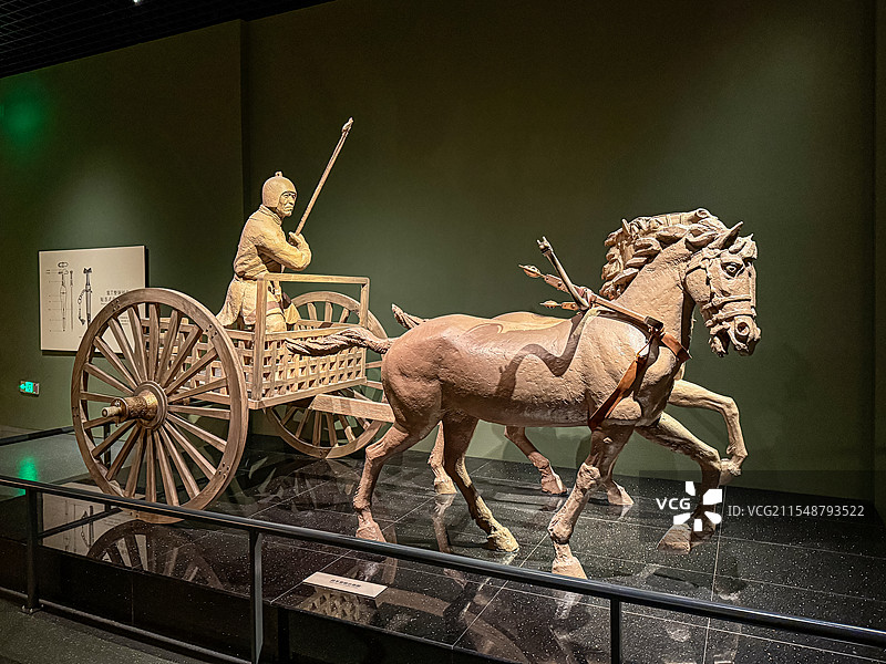 古代战车复原示意图 辽宁省博物馆图片素材