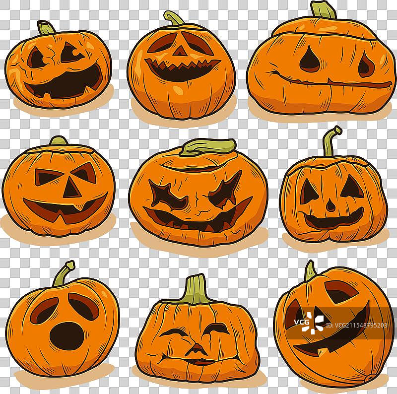 万圣节南瓜与不同表情图片素材