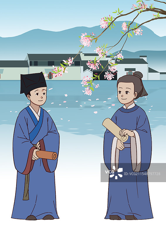 中国风新中式古风古典传统文化古装古人古代古时候童子学徒学童科举读书人小孩私塾资讯风景插画图片素材