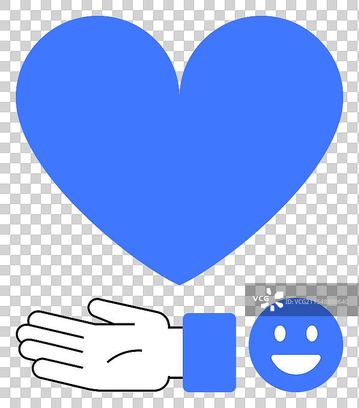 伸出手的蓝色心形和快乐的脸图片素材