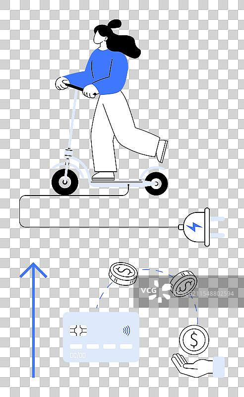 骑着电动滑板车的女性与财务相关图片素材