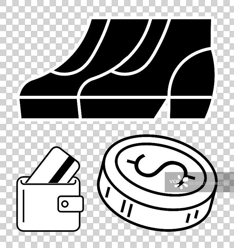 鞋店概念，展示鞋子、钱包和信用卡图片素材