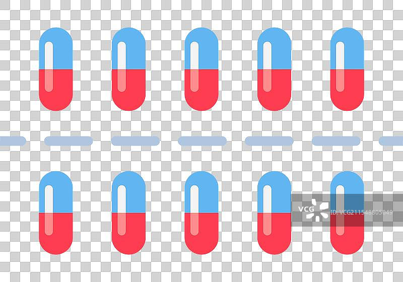 红色和蓝色胶囊排列在泡罩包装中图片素材