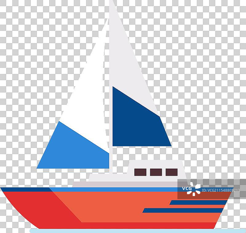 红色帆船，蓝白相间的帆图片素材