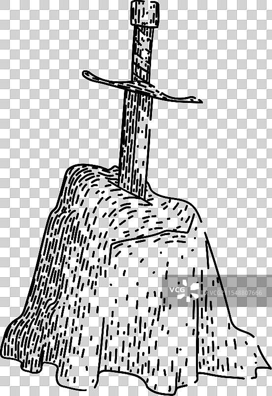 神话中的剑与石头手绘草图图片素材