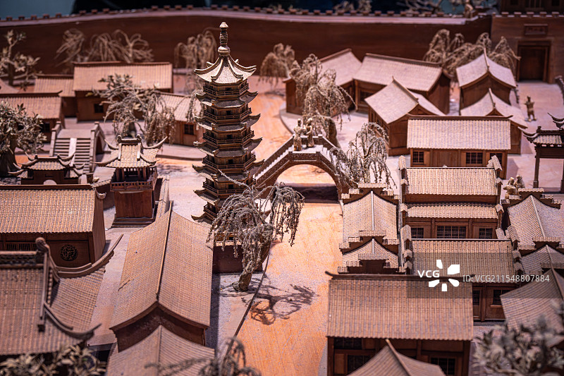 宁波江南古镇手工木质模型图片素材