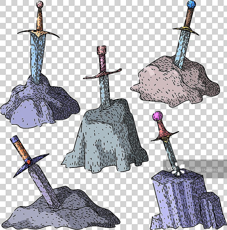 手绘剑与石头的组合草图图片素材