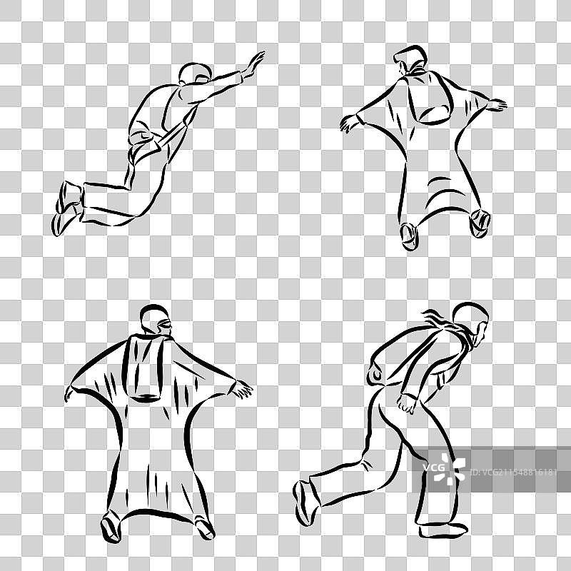 黑色孤立的手绘翼装草图图片素材