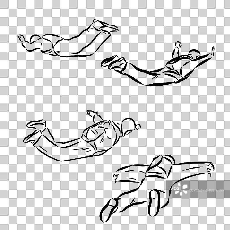 黑色孤立的手绘翼装草图图片素材