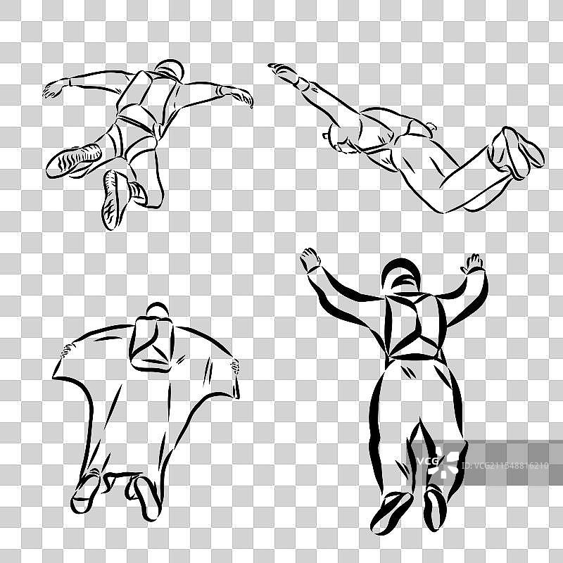 黑色孤立的手绘翼装草图图片素材