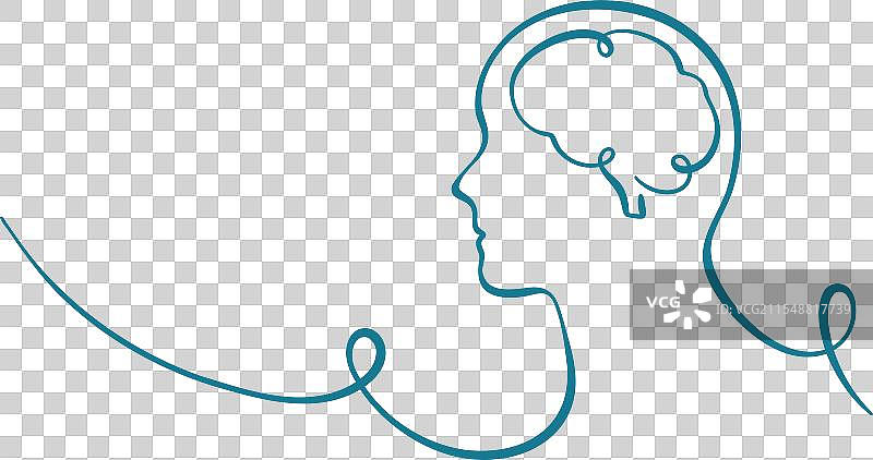 人脑线条艺术旋涡面部侧影横幅图片素材