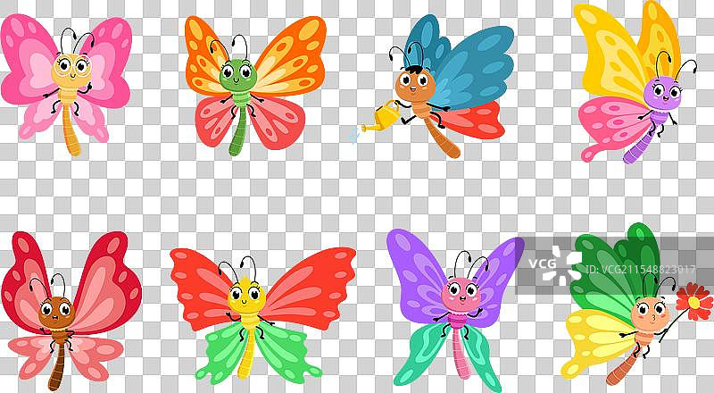 可爱的蝴蝶卡通角色集合图片素材