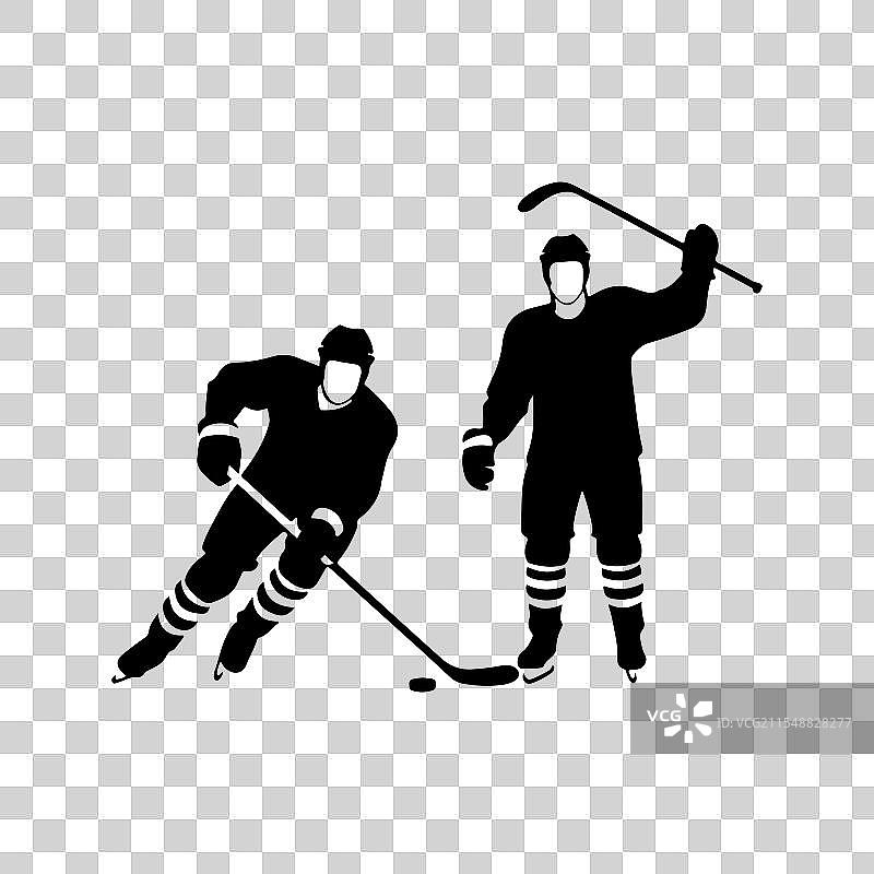 简单的黑色剪影，描绘两名冰球运动员图片素材