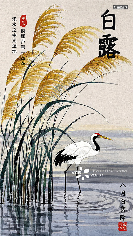 【AI数字艺术】白露二十四节气芦苇和白色的鸟图片素材