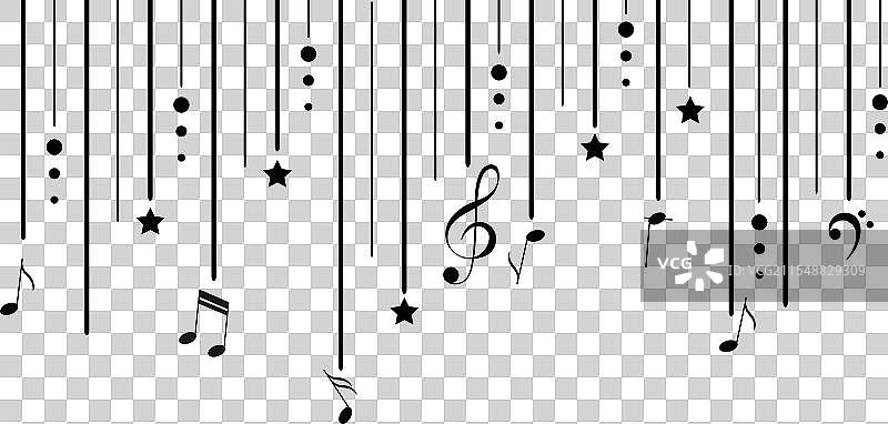 音乐设计音符、星星和悬挂的高音谱号图片素材