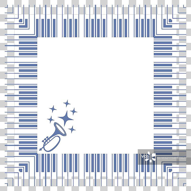 蓝色音乐设计方形音乐框架与钢琴键图片素材