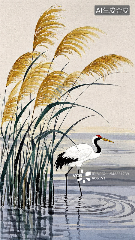 【AI数字艺术】白露二十四节气芦苇和白色的鸟图片素材