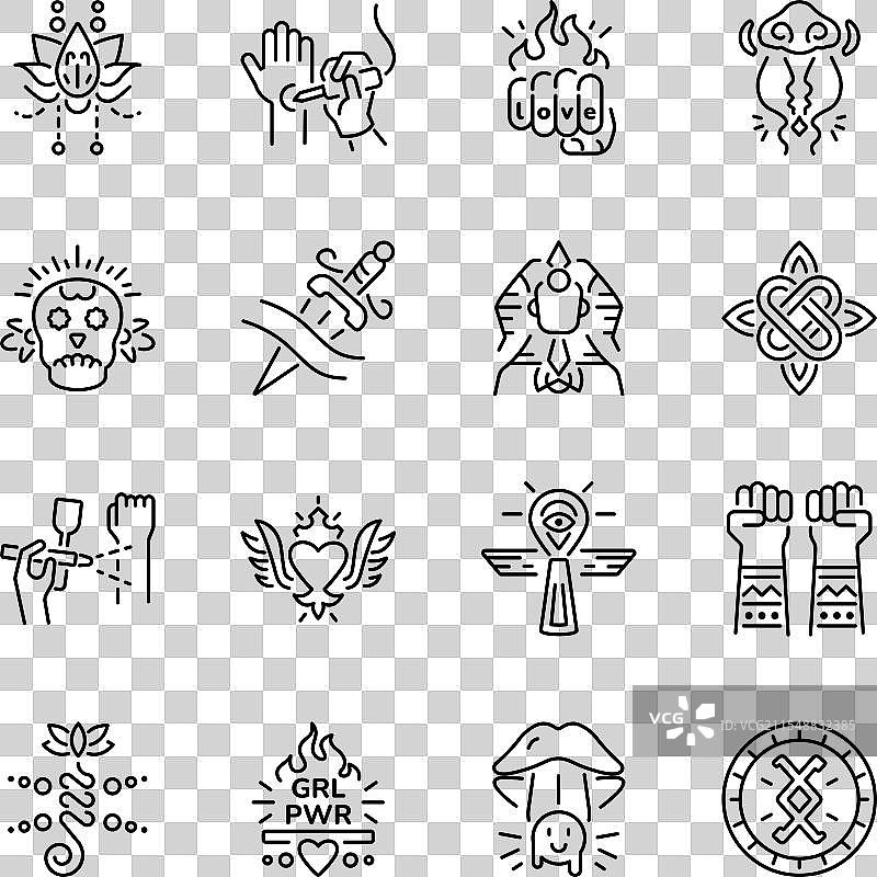 线性风格的墨水图标集合图片素材