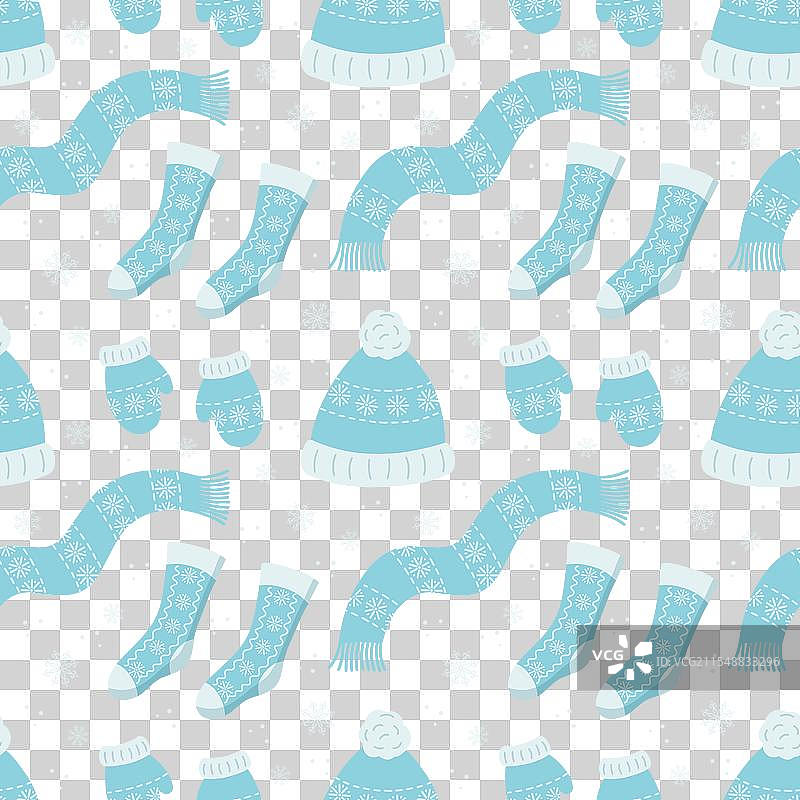 无缝图案的蓝色针织帽子和围巾图片素材