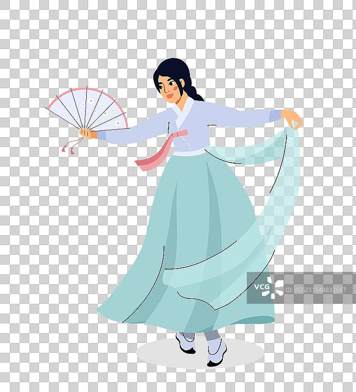 年轻女孩穿着蓝色裙子跳舞的女人图片素材