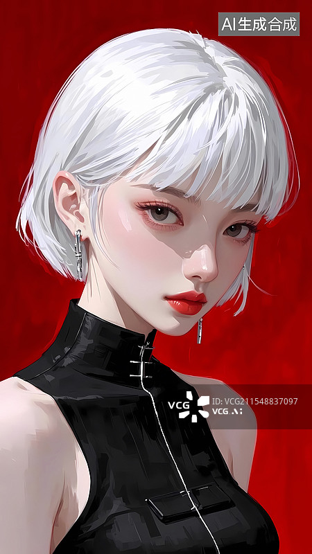 【AI数字艺术】白发时尚少女图片素材
