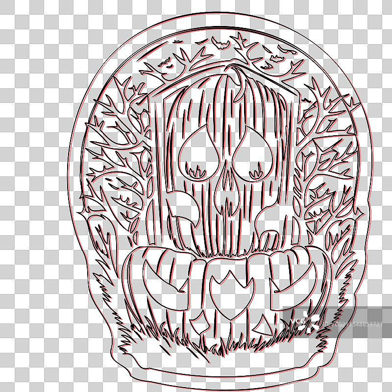 红色的恐怖万圣节墓碑轮廓草图图片素材