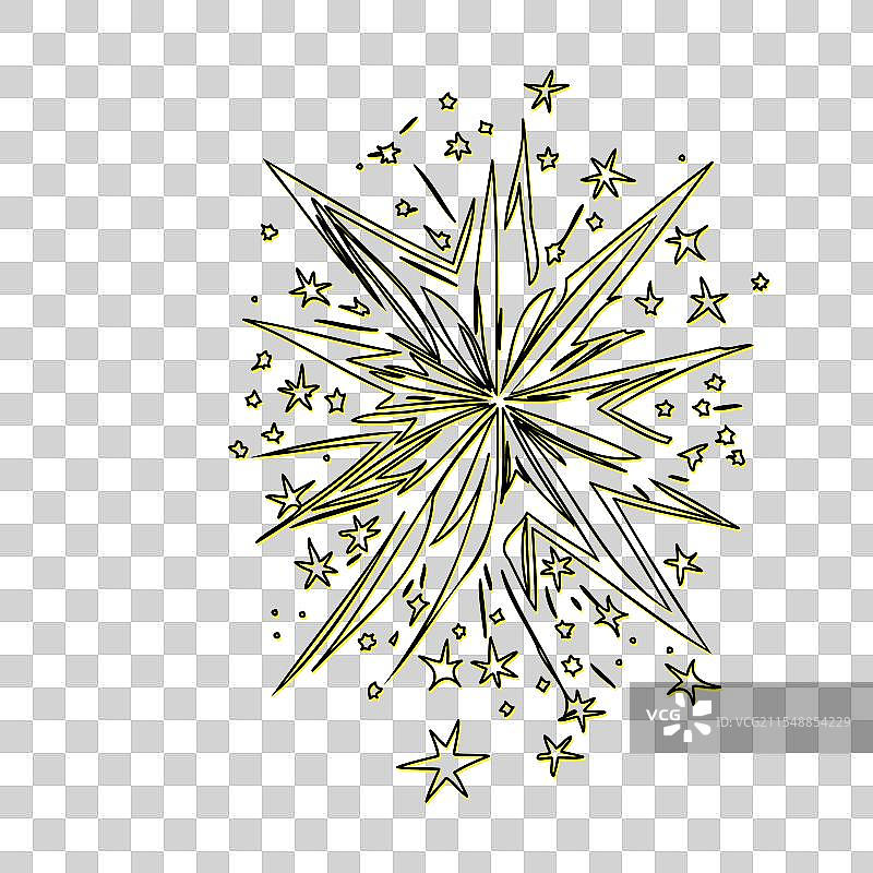 新年星星飞溅轮廓草图（黄色）图片素材