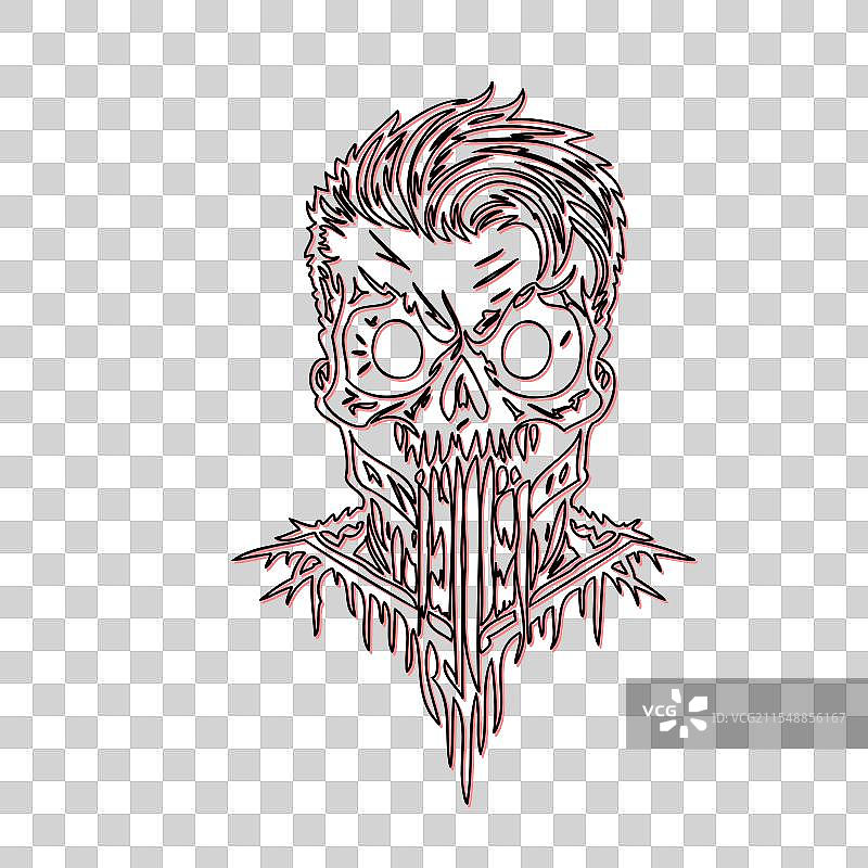 恐怖的僵尸轮廓草图，红色图片素材