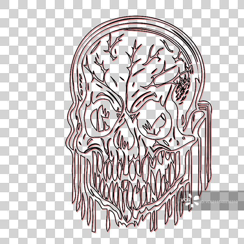 恐怖的僵尸轮廓草图，红色图片素材