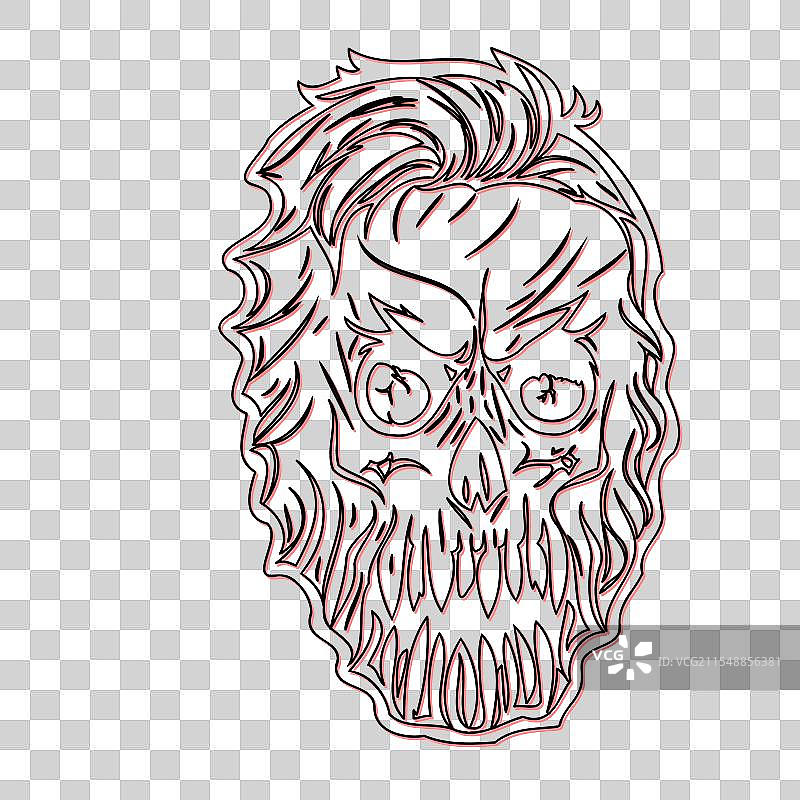 恐怖的僵尸轮廓草图，红色图片素材