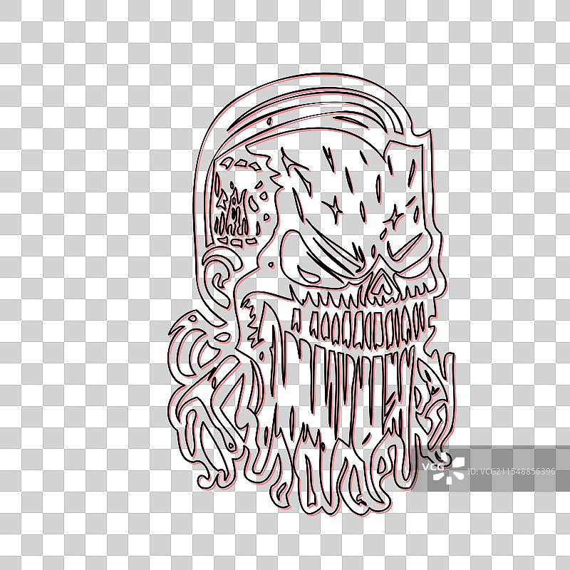 恐怖的僵尸轮廓草图，红色图片素材