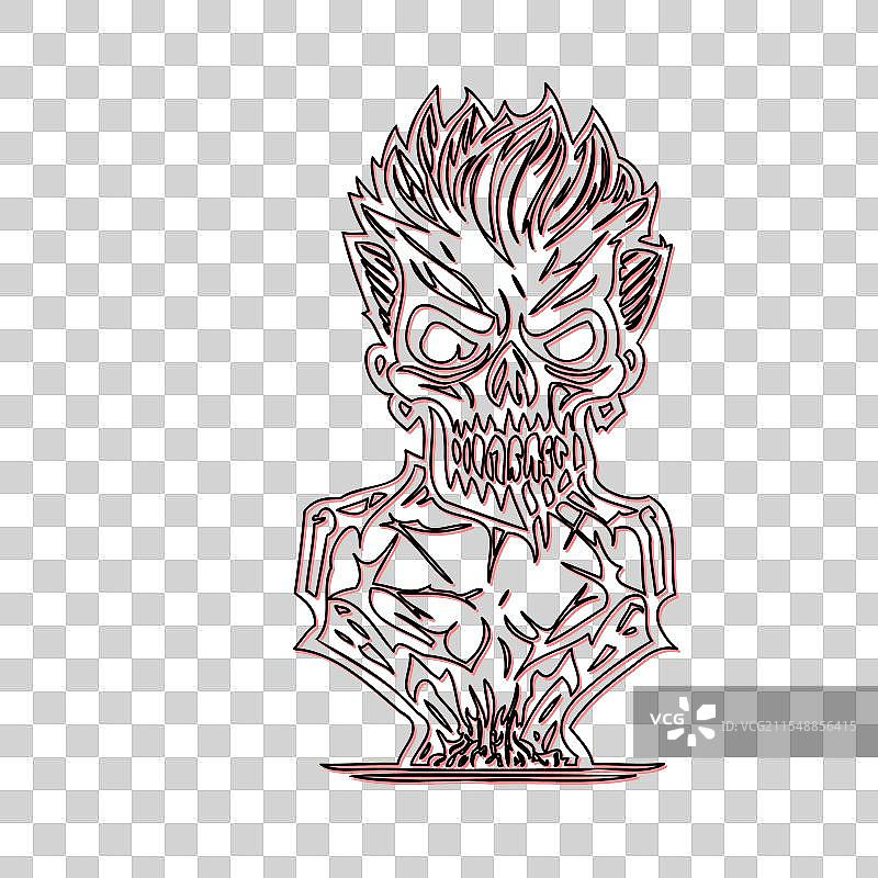 恐怖的僵尸轮廓草图，红色图片素材