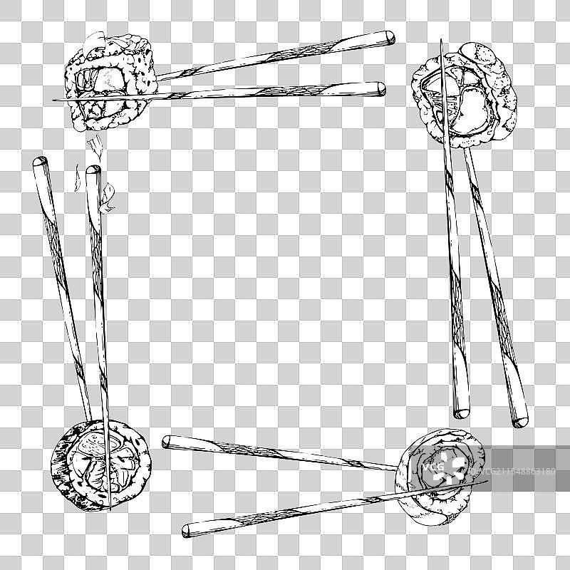 生鱼片寿司卷夹在筷子上图片素材