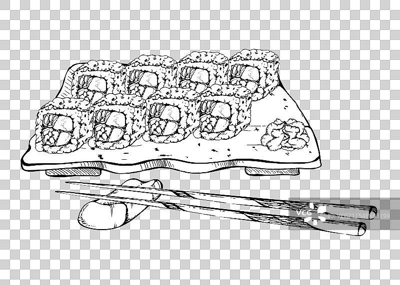 日式寿司卷放在陶瓷盘上图片素材
