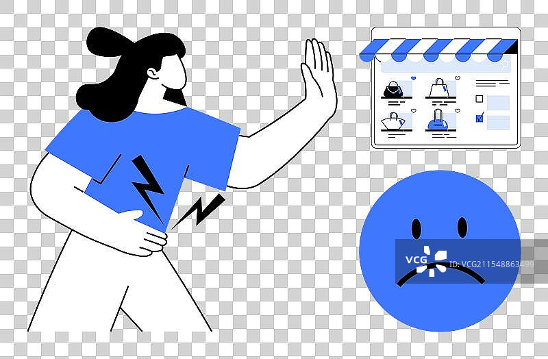 女性拒绝网络诈骗，伴有警告符号图片素材