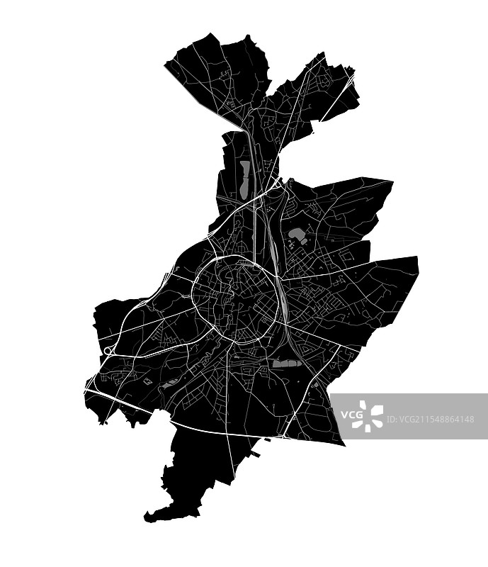 比利时鲁汶的黑白城市地图图片素材