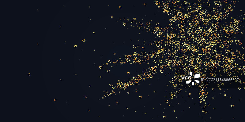 黑色背景上散落的金色心形图案图片素材