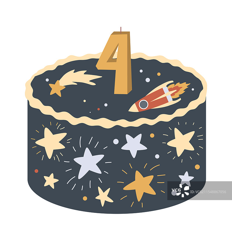 可爱的便当蛋糕，上面有星星、火箭和数字4图片素材