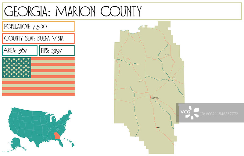 美国乔治亚州马里昂县地图图片素材