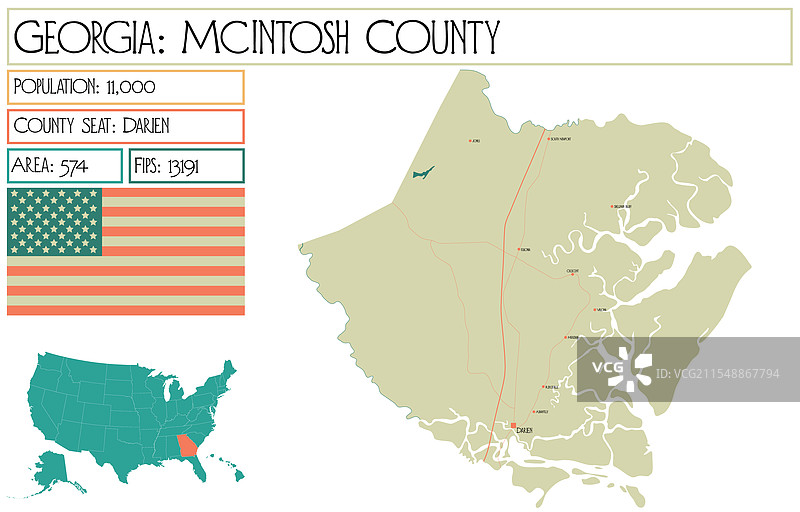 美国乔治亚州麦金托什县地图图片素材