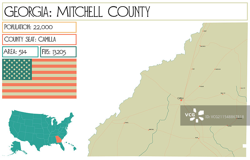 美国乔治亚州米切尔县地图图片素材