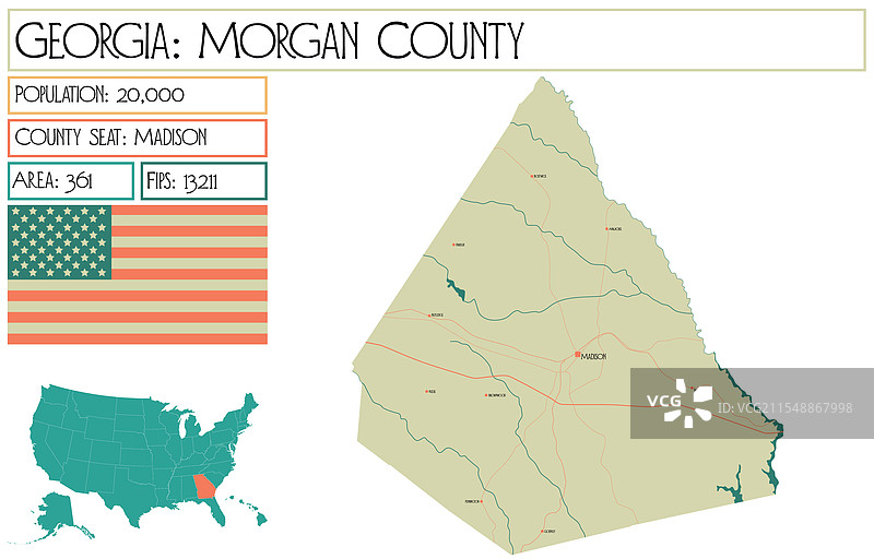 美国乔治亚州摩根县地图图片素材