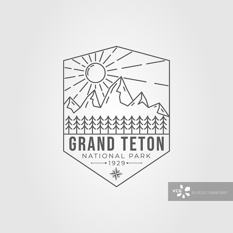大提顿国家公园线条艺术标志设计图片素材